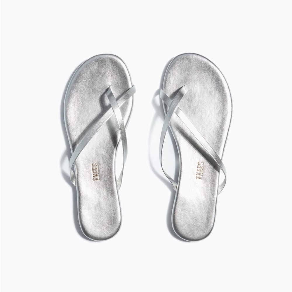 TKEES Riley Metallics Silver Flip-Flops size 12